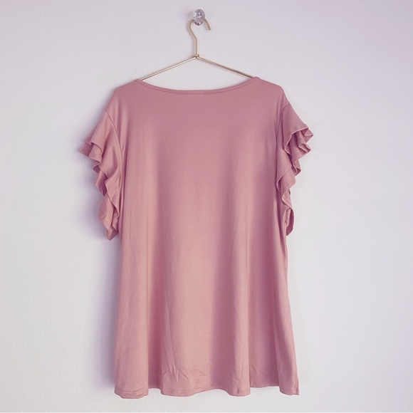 You & Me Double Ruffle Sleeve Knit Pullover Blouse Women’s Plus 1X Dusty Pink - Picture 3 of 9